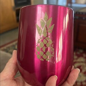 Pink Metallic Wine Tumbler with Pineapple Design